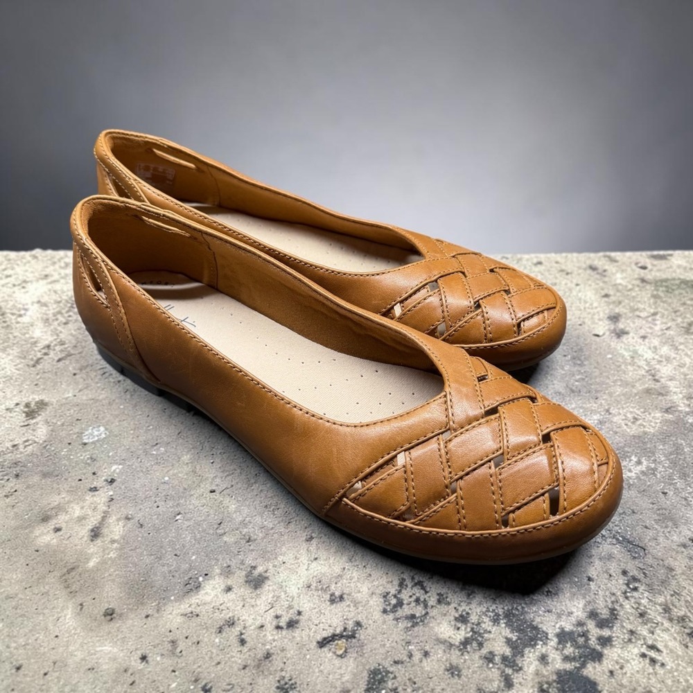 Collection by Clarks Gracelin Maze Tan Leather Flat Shoes - New - Women's US 8 M